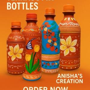 Dhali House Hand-Painted Clay Water Bottle – 1 Liter | Eco-Friendly & Artistic | Made in West Bengal